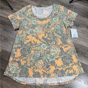 NWT Lularoe Classic T Yellow Floral with Green and Gray, sz:XL